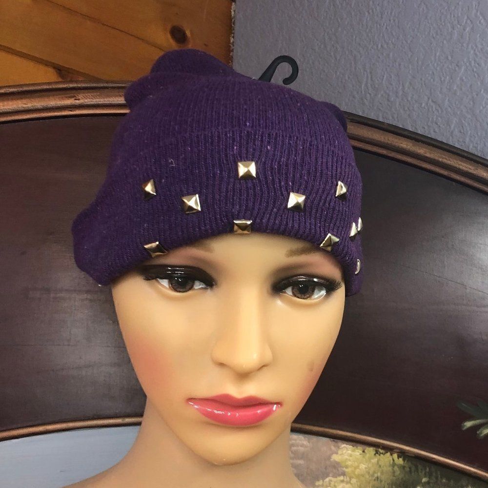 Purple Beanie w/ gold Studs